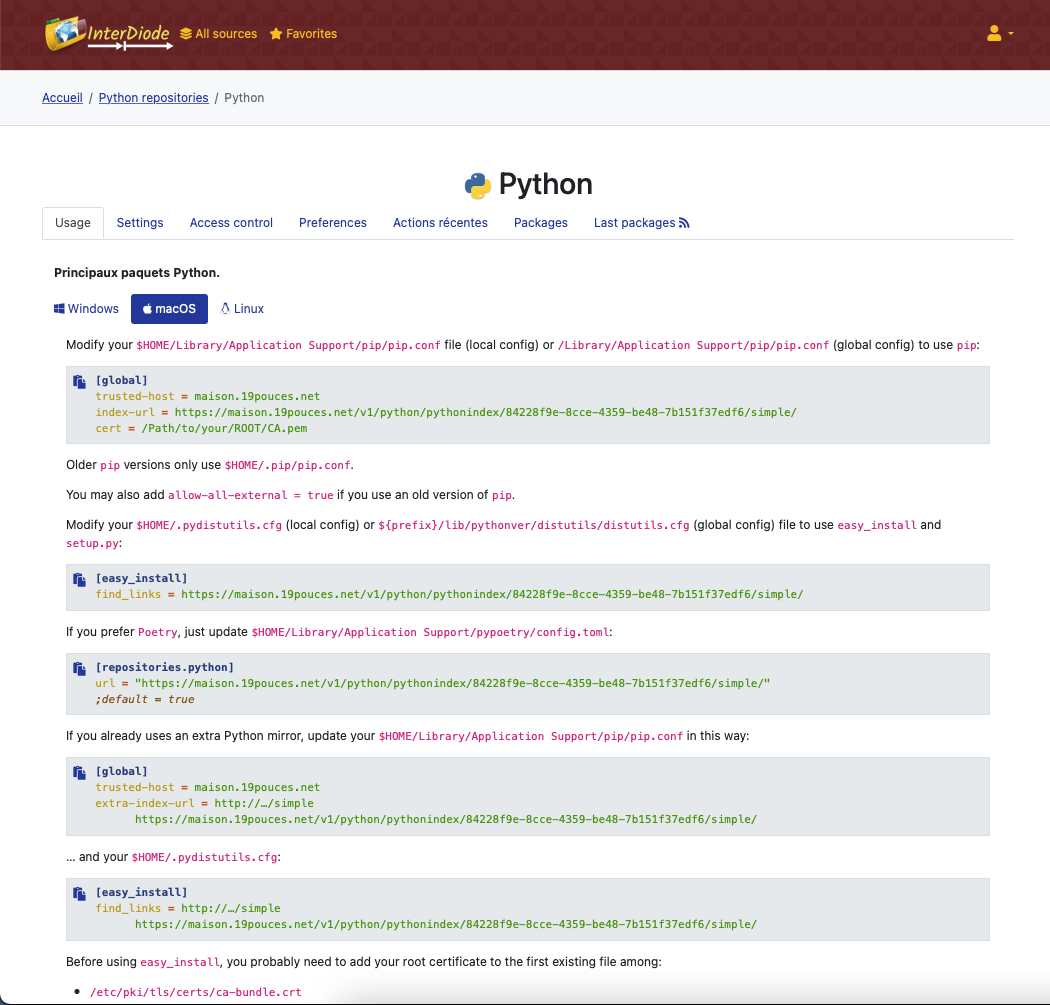A Python mirror named Django, with a selection of packages.